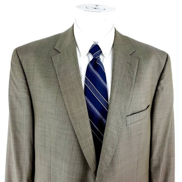 Jack Victor Elite Nepal Ct Wool 2 Button Blazer 44R Tan Sharkskin Sport‎ Coat - Picture 1 of 10